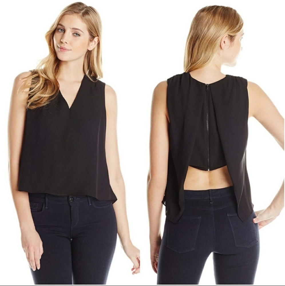 SAM EDELMAN V-Neck High Low Crop Top w/ Zipper